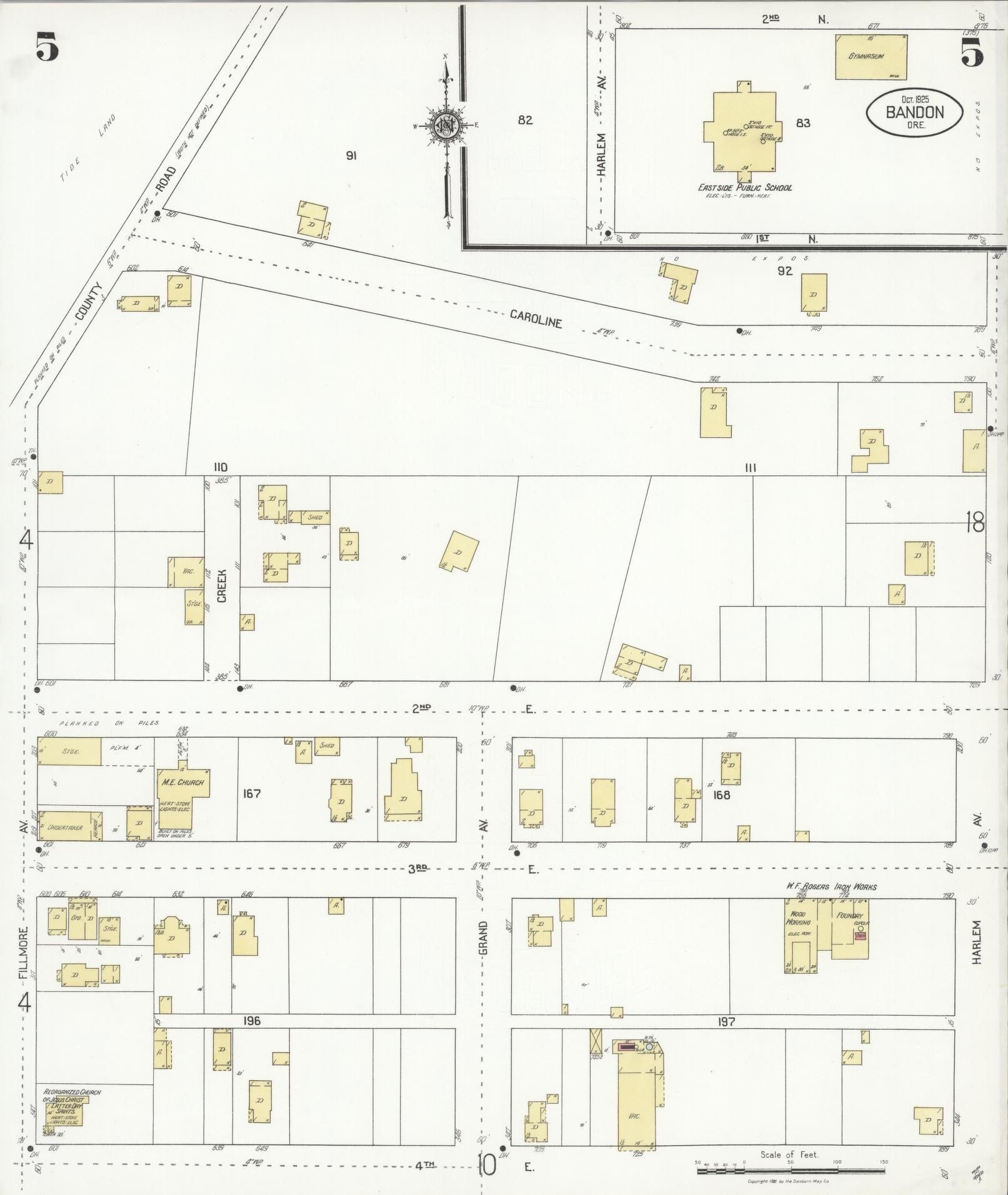 Sanborn Fire Insurance Map from Bandon, Coos County, Oregon (1925), Sheet #0005 - Complete Map Set gallery image, historic Sanborn map, vintage wall art, Oregon Oregon