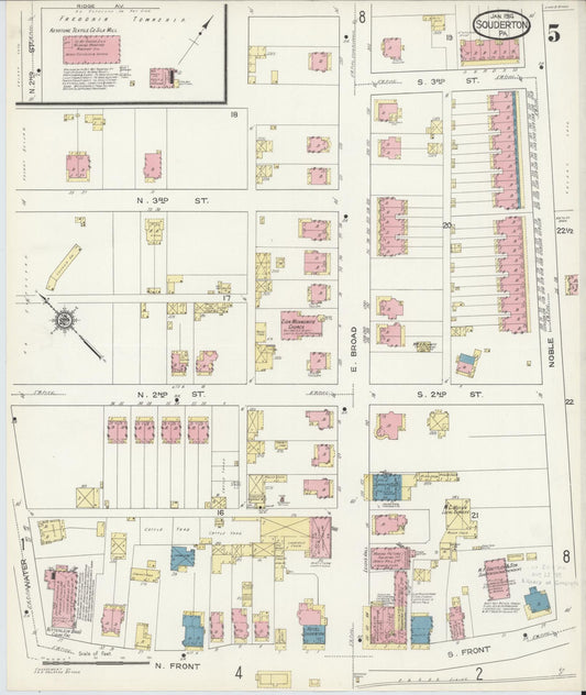 Sanborn Fire Insurance Map from Souderton, Montgomery County, Pennsylvania (1914), Sheet #0005 - Historic Sanborn Fire Insurance Map Print, vintage old map wall art, antique decor, genealogy gift, Pennsylvania Pennsylvania map