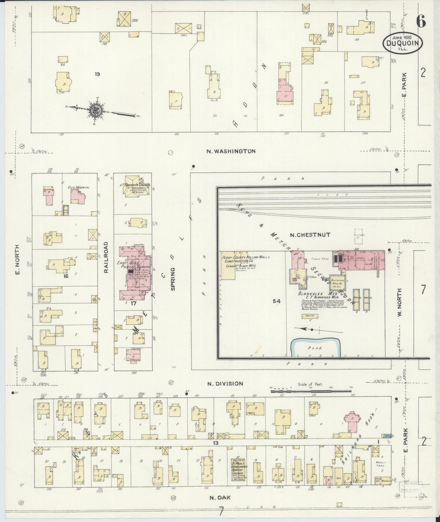 Sanborn Fire Insurance Map from Du Quoin, Perry County, Illinois (1910), Sheet #0006 - Complete Map Set gallery image, historic Sanborn map, vintage wall art, Illinois Illinois