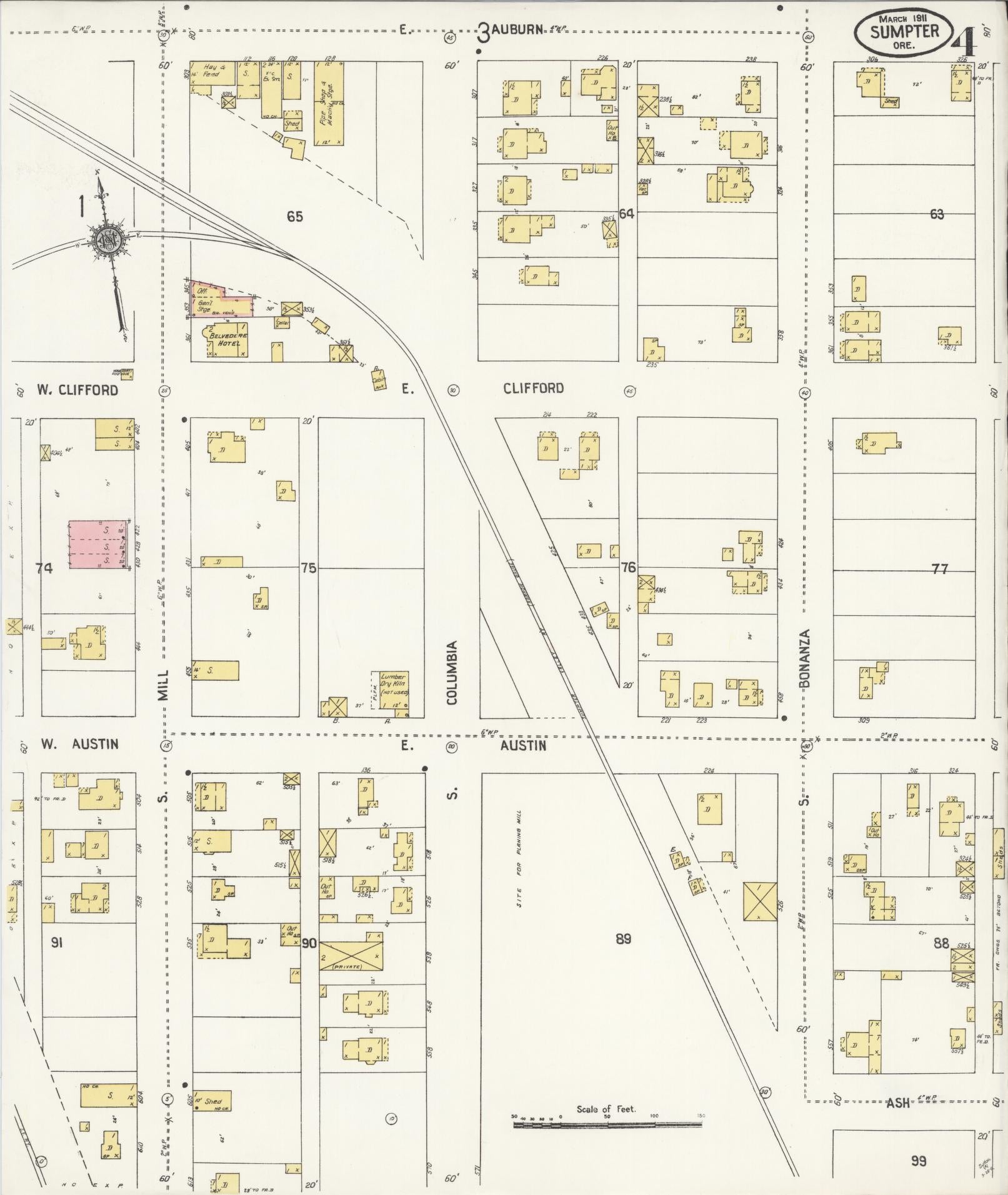 Sanborn Fire Insurance Map from Sumpter, Baker County, Oregon (1911), Sheet #0004 - Complete Map Set gallery image, historic Sanborn map, vintage wall art, Oregon Oregon