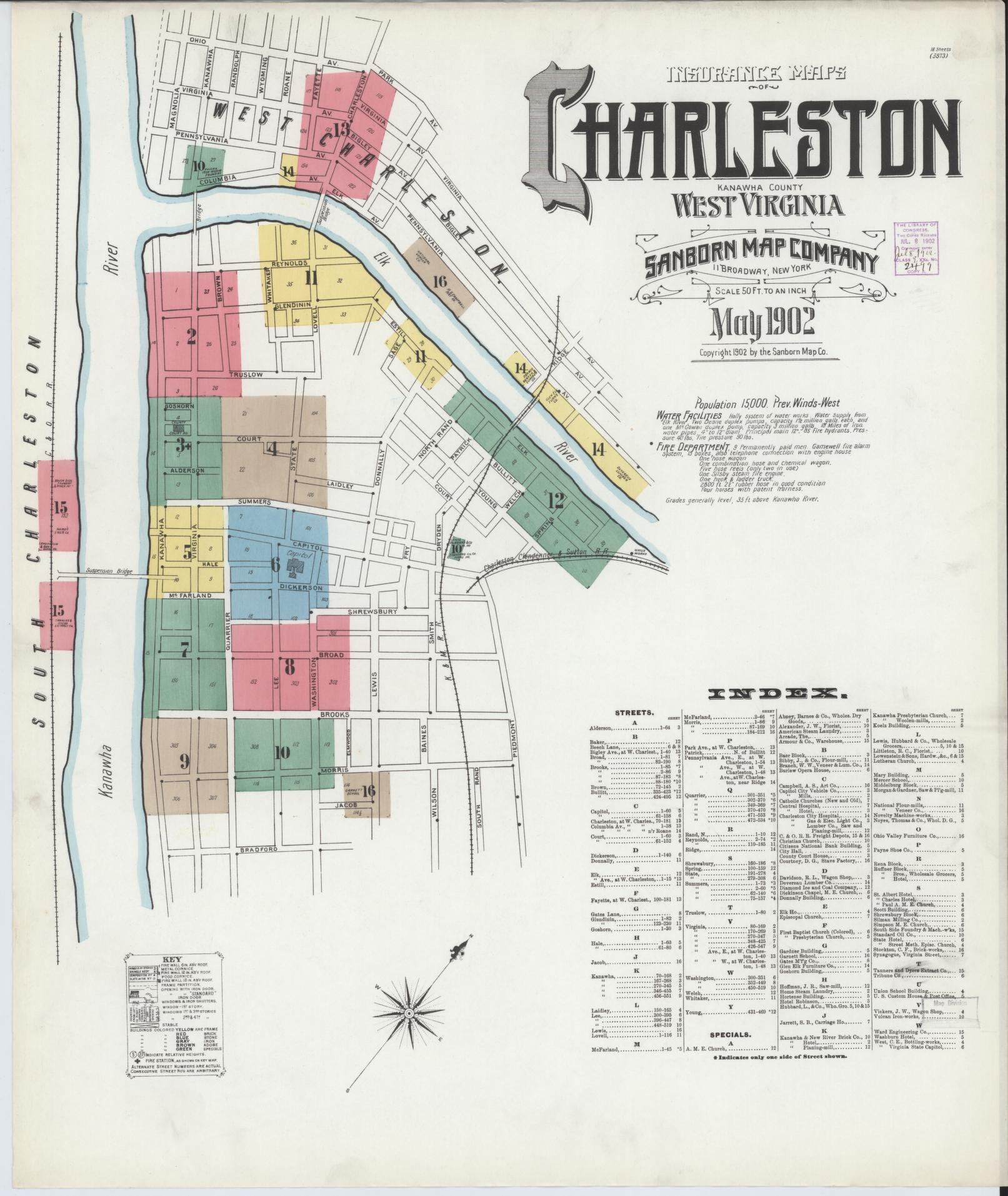 Sanborn Fire Insurance Map from Charleston, Kanawha County, West Virginia. (1902) – Historic Sanborn Fire Insurance Map Print