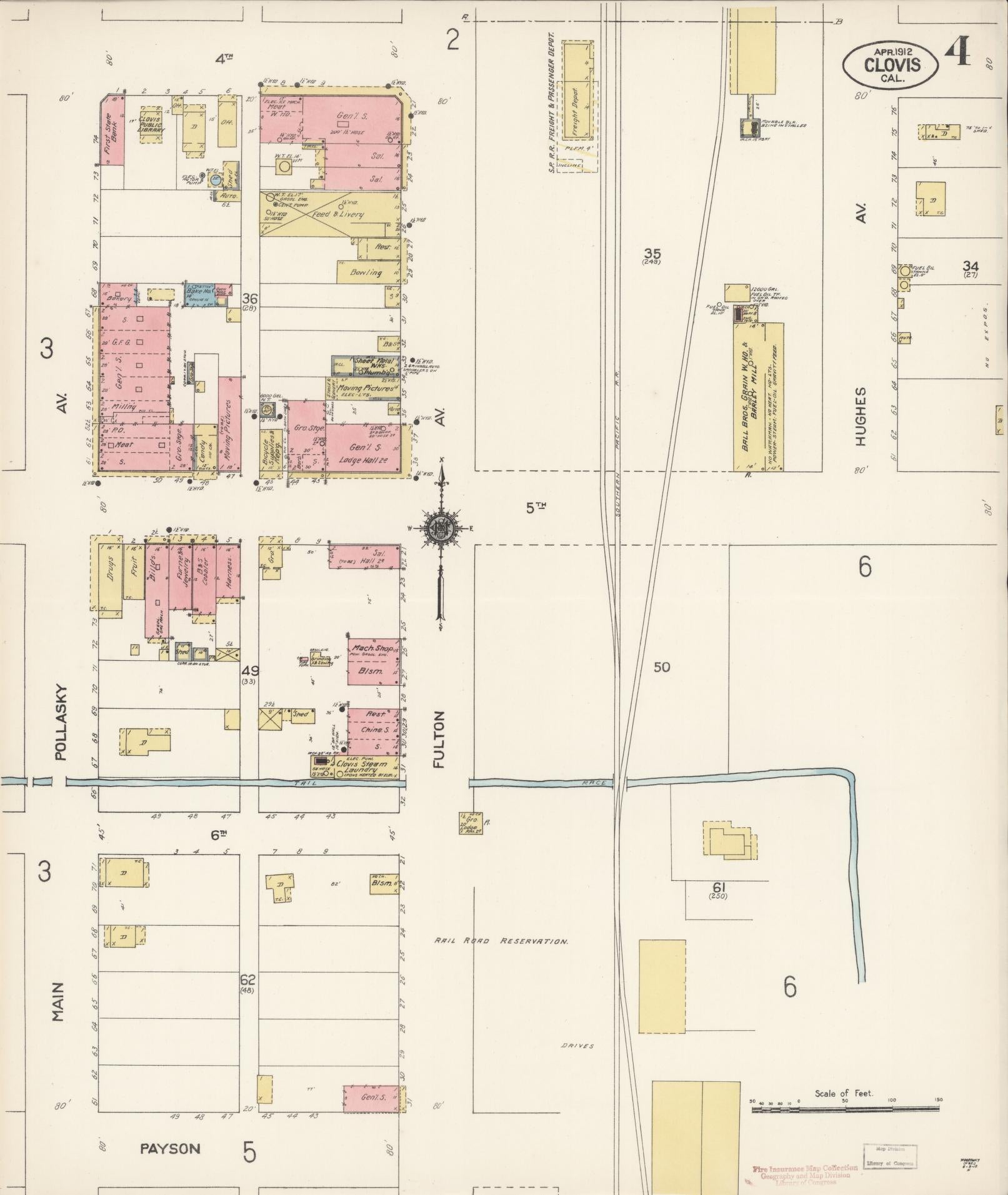Sanborn Fire Insurance Map from Clovis, Fresno County, California (1912), Sheet #0004 - Complete Map Set gallery image, historic Sanborn map, vintage wall art, California California