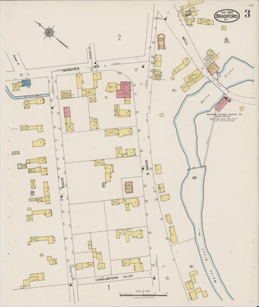 Sanborn Fire Insurance Map from Bradford, Orange County, Vermont (1922), Sheet #0003 - Historic Sanborn Fire Insurance Map Print, vintage old map wall art, antique decor, genealogy gift, Vermont Vermont map