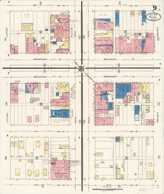 Sanborn Fire Insurance Map from Buhl, Twin Falls County, Idaho (1922), Sheet #0009 - Historic Sanborn Fire Insurance Map Print, vintage old map wall art, antique decor, genealogy gift, Falls Idaho map
