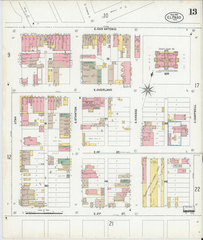 Sanborn Fire Insurance Map from El Paso, El Paso County, Texas (1902), Sheet #0013 - Complete Map Set gallery image, historic Sanborn map, vintage wall art, Texas Texas