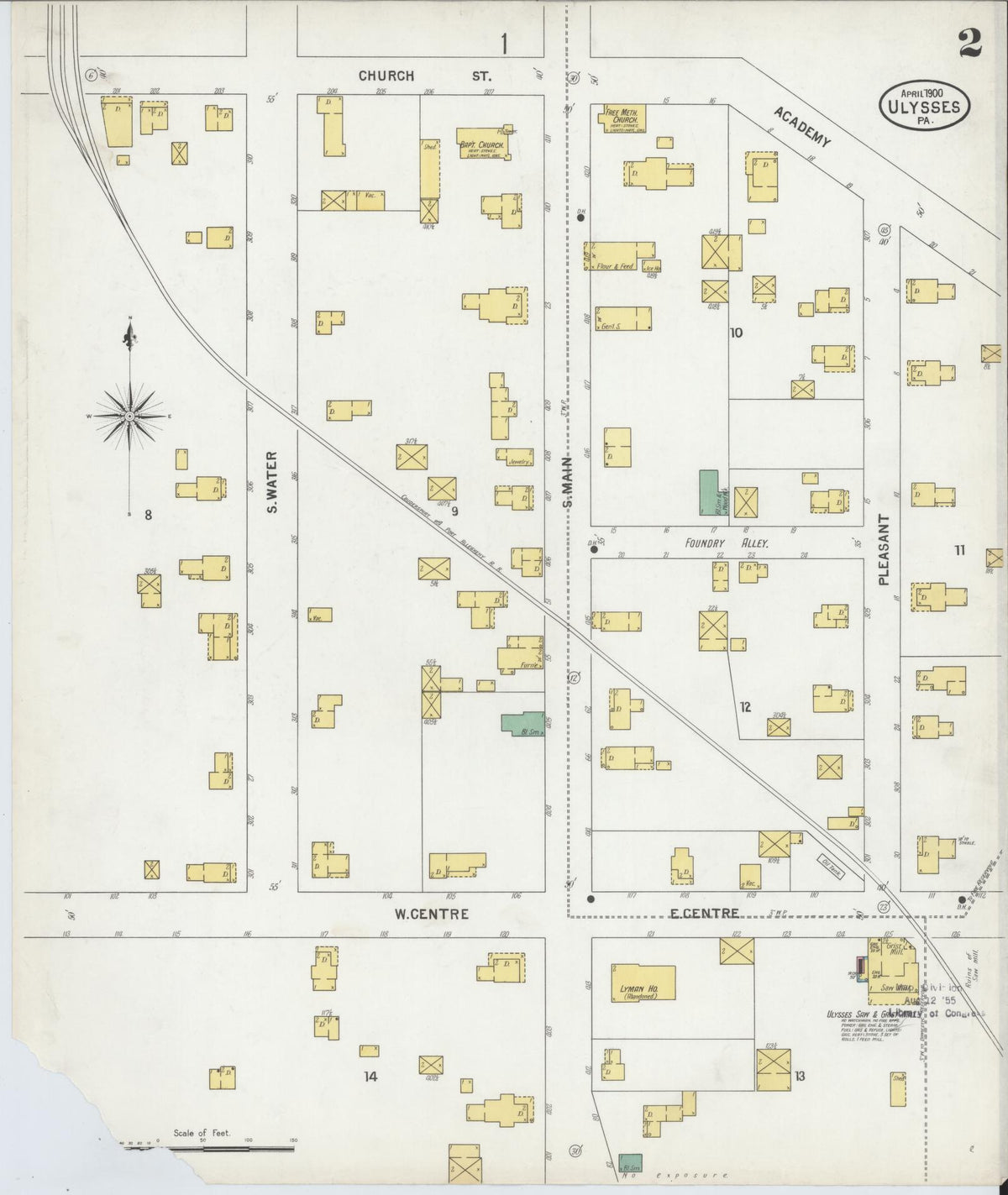 Sanborn Fire Insurance Map from Ulysses, Potter County, Pennsylvania (1900), Sheet #0002 - Historic Sanborn Fire Insurance Map Print, vintage old map wall art, antique decor, genealogy gift, Pennsylvania Pennsylvania map
