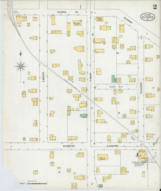 Sanborn Fire Insurance Map from Ulysses, Potter County, Pennsylvania (1900), Sheet #0002 - Historic Sanborn Fire Insurance Map Print, vintage old map wall art, antique decor, genealogy gift, Pennsylvania Pennsylvania map