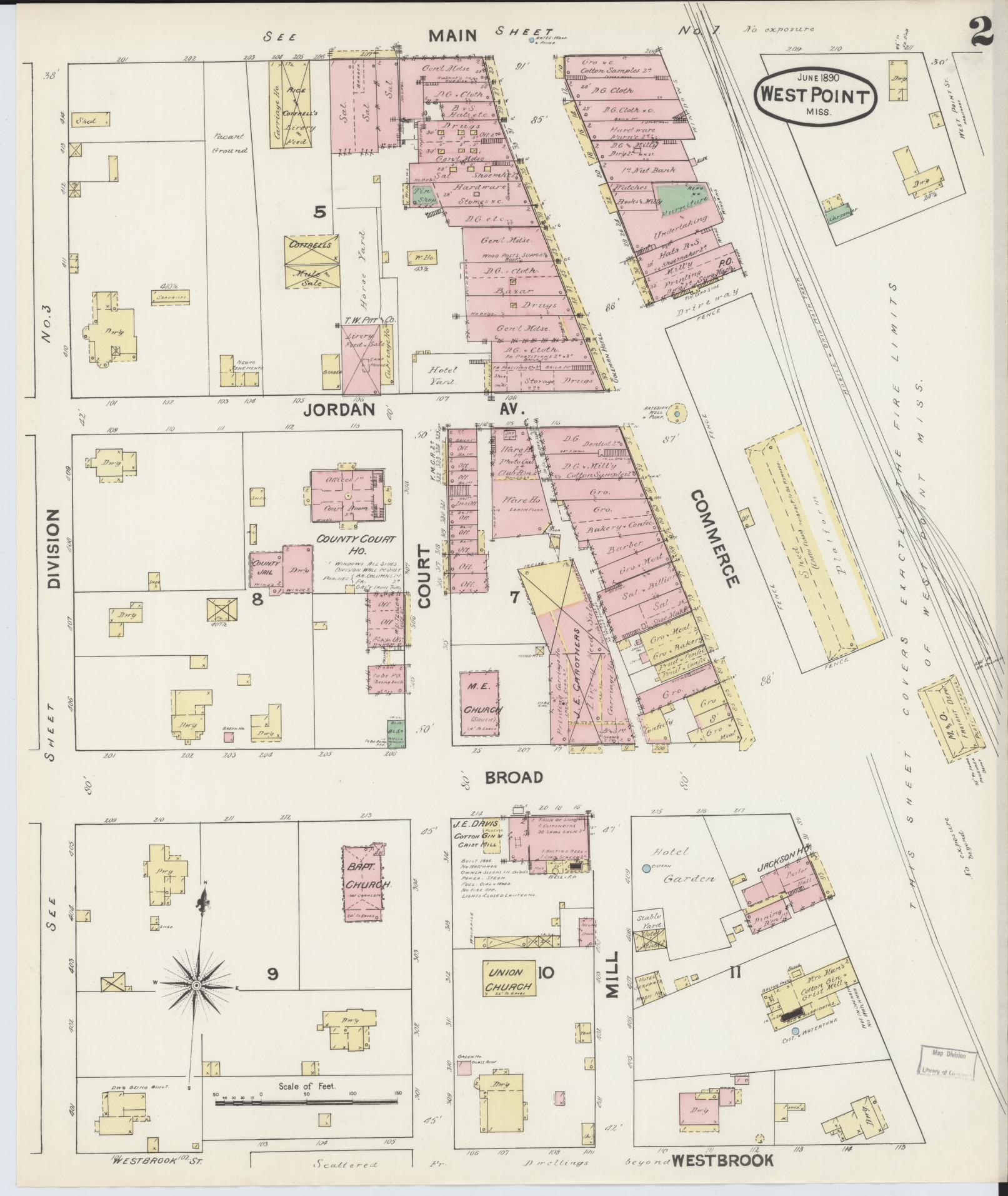 Sanborn Fire Insurance Map from West Point, Clay County, Mississippi (1890), Sheet #0002 - Historic Sanborn Fire Insurance Map Print, vintage old map wall art, antique decor, genealogy gift, Mississippi Mississippi map