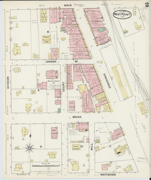 Sanborn Fire Insurance Map from West Point, Clay County, Mississippi (1890), Sheet #0002 - Historic Sanborn Fire Insurance Map Print, vintage old map wall art, antique decor, genealogy gift, Mississippi Mississippi map
