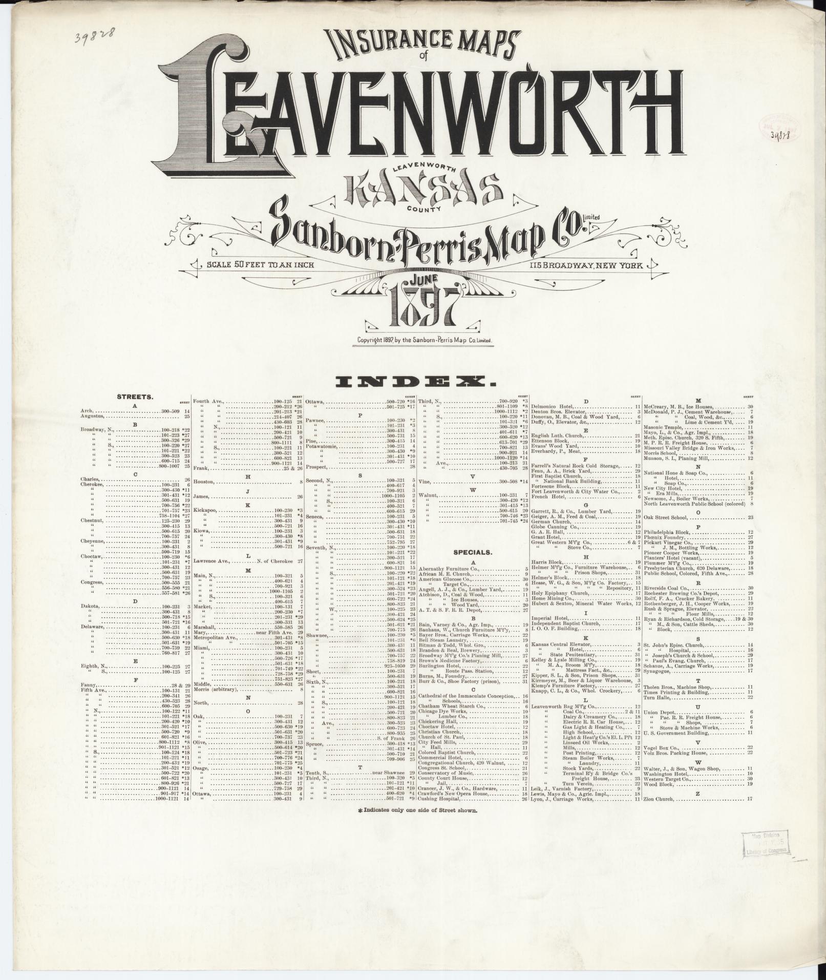 Sanborn Fire Insurance Map from Leavenworth, Leavenworth County, Kansas. (1897) – Historic Sanborn Fire Insurance Map Print