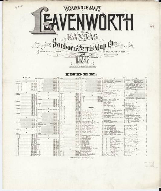 Sanborn Fire Insurance Map from Leavenworth, Leavenworth County, Kansas. (1897) – Historic Sanborn Fire Insurance Map Print