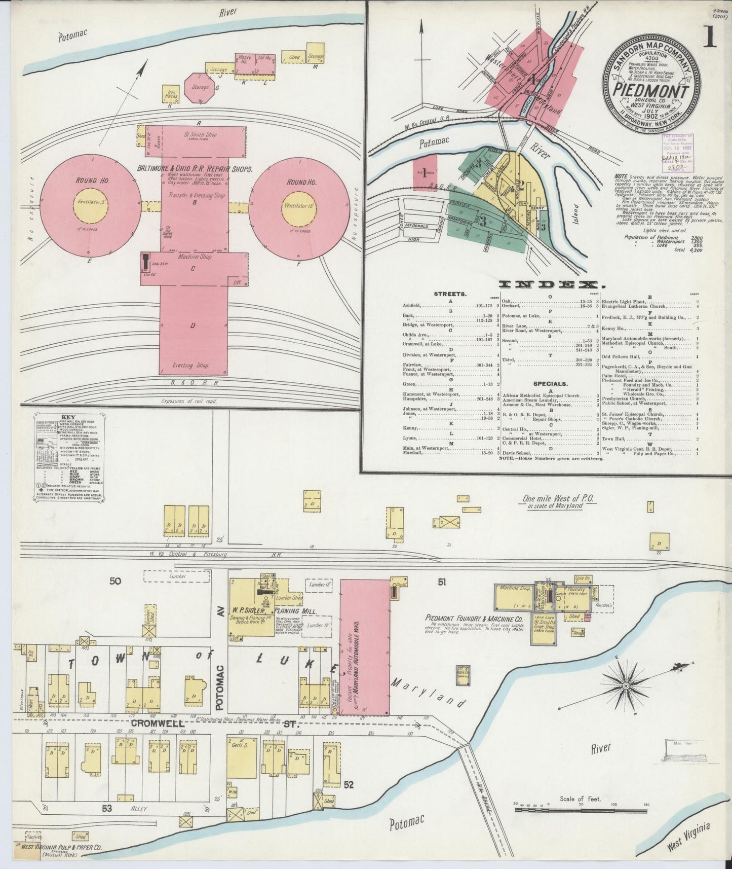 Sanborn Fire Insurance Map from Piedmont, Mineral County, West Virginia (1902), Sheet #0001 - Complete Map Set gallery image, historic Sanborn map, vintage wall art, West Virginia West Virginia