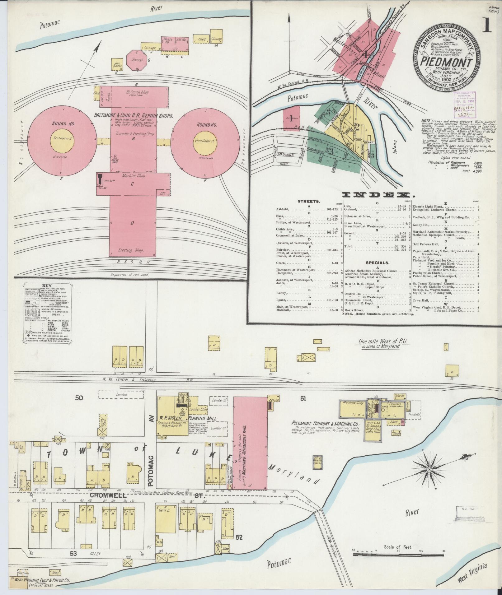 Sanborn Fire Insurance Map from Piedmont, Mineral County, West Virginia (1902), Sheet #0001 - Complete Map Set gallery image, historic Sanborn map, vintage wall art, West Virginia West Virginia