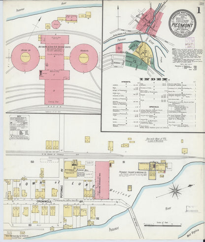Sanborn Fire Insurance Map from Piedmont, Mineral County, West Virginia (1902), Sheet #0001 - Complete Map Set gallery image, historic Sanborn map, vintage wall art, West Virginia West Virginia