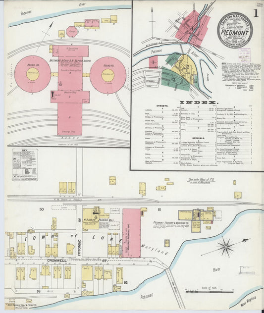 Sanborn Fire Insurance Map from Piedmont, Mineral County, West Virginia (1902), Sheet #0001 - Complete Map Set gallery image, historic Sanborn map, vintage wall art, West Virginia West Virginia