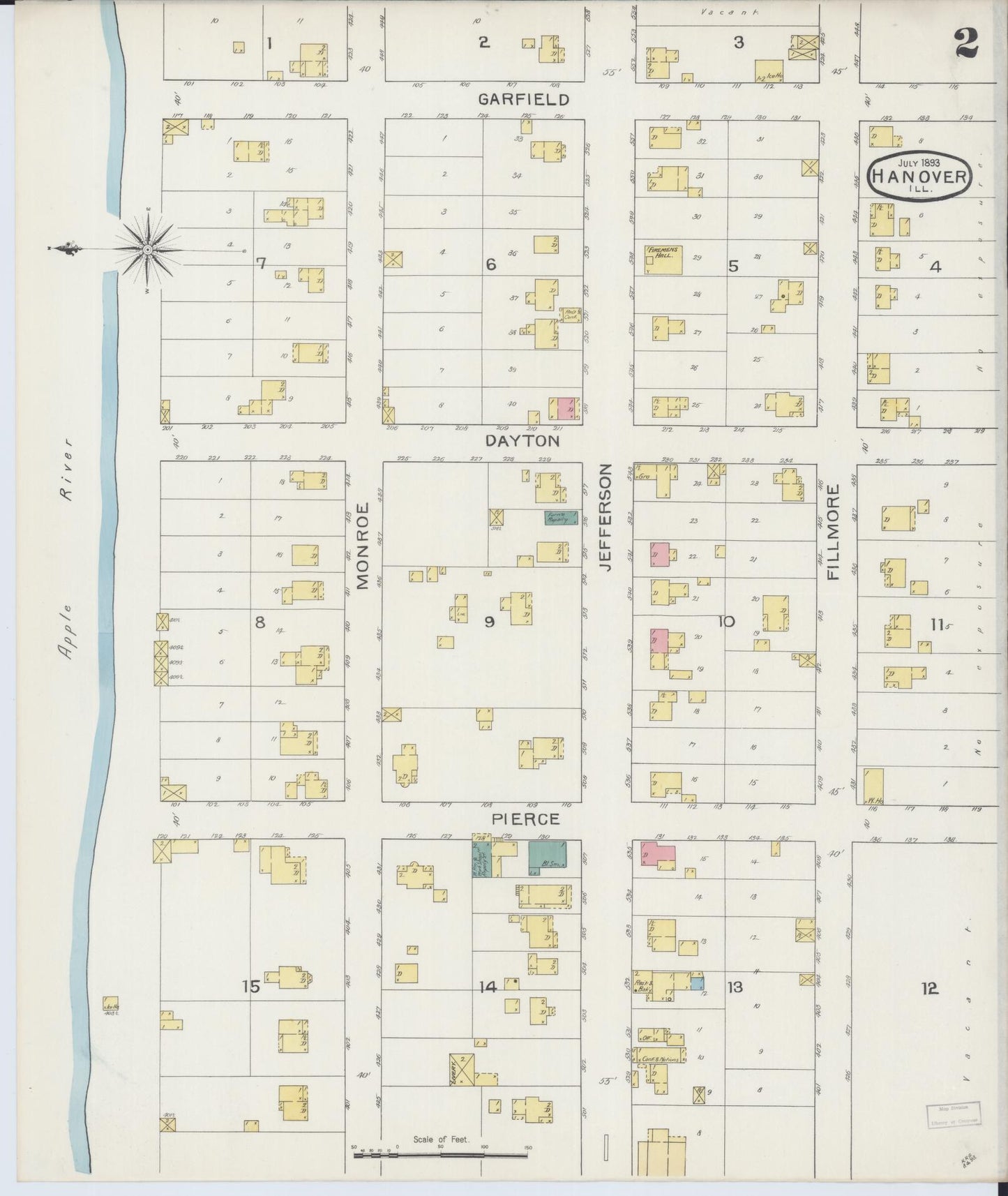 Sanborn Fire Insurance Map from Hanover, Jo Daviess County, Illinois (1893), Sheet #0002 - Complete Map Set gallery image, historic Sanborn map, vintage wall art, Illinois Illinois