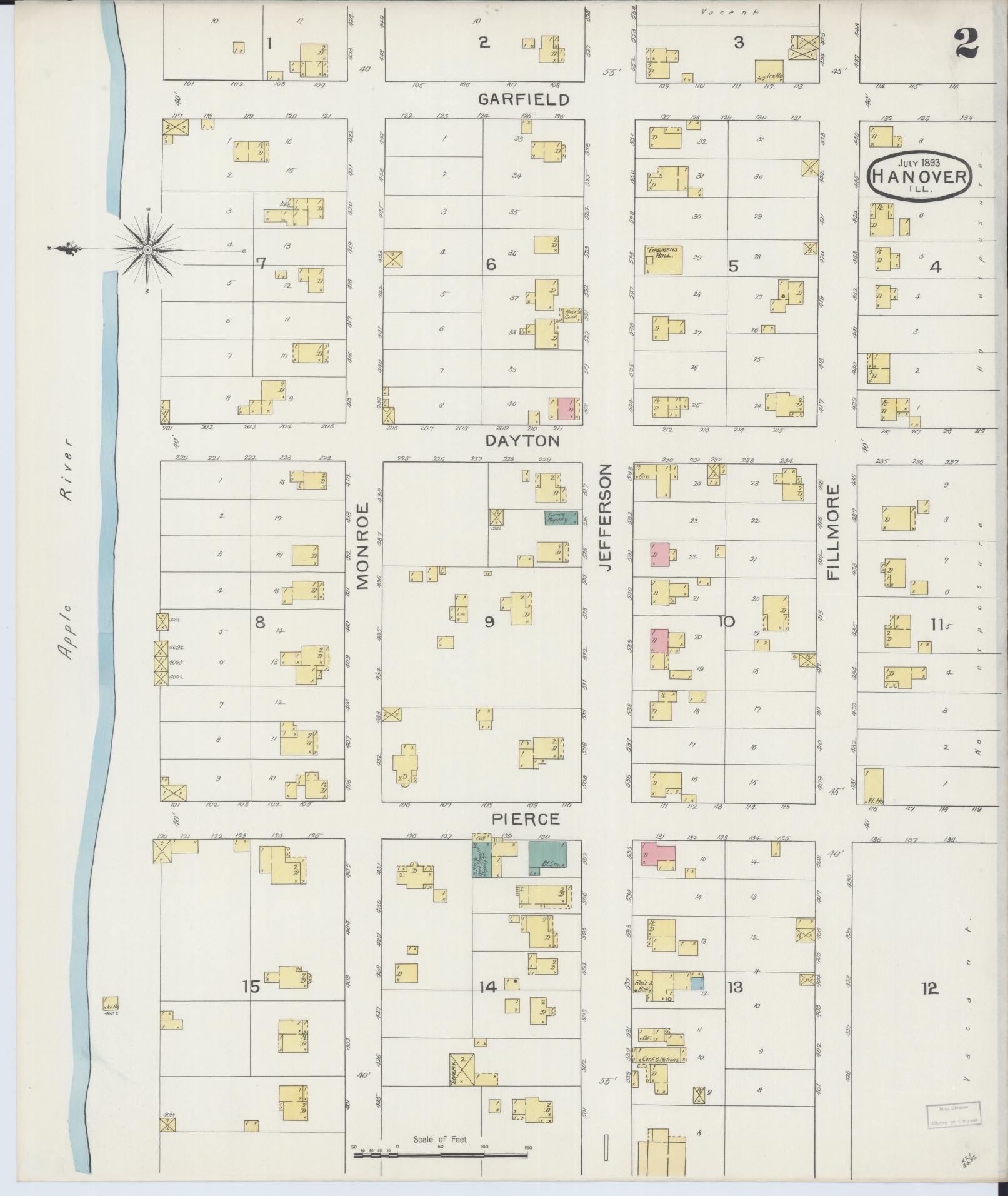 Sanborn Fire Insurance Map from Hanover, Jo Daviess County, Illinois (1893), Sheet #0002 - Complete Map Set gallery image, historic Sanborn map, vintage wall art, Illinois Illinois