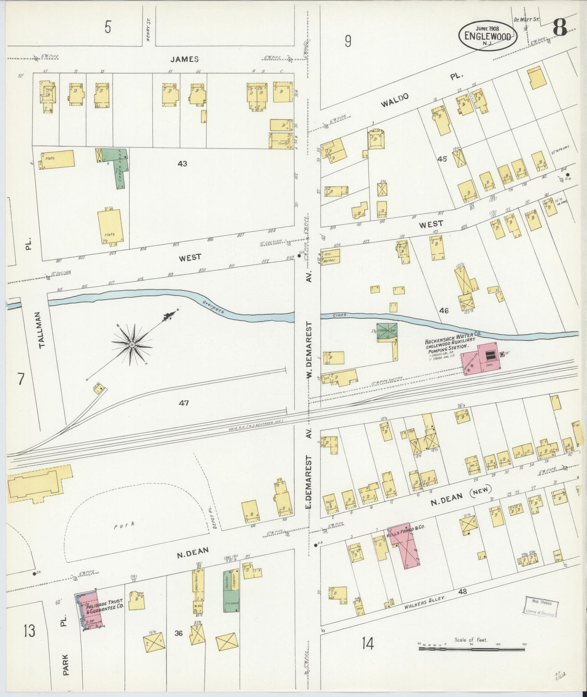 Sanborn Fire Insurance Map from Englewood, Bergen County, New Jersey (1908), Sheet #0008 - Complete Map Set gallery image, historic Sanborn map, vintage wall art, New Jersey New Jersey