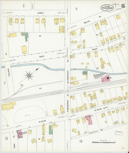 Sanborn Fire Insurance Map from Englewood, Bergen County, New Jersey (1908), Sheet #0008 - Complete Map Set gallery image, historic Sanborn map, vintage wall art, New Jersey New Jersey