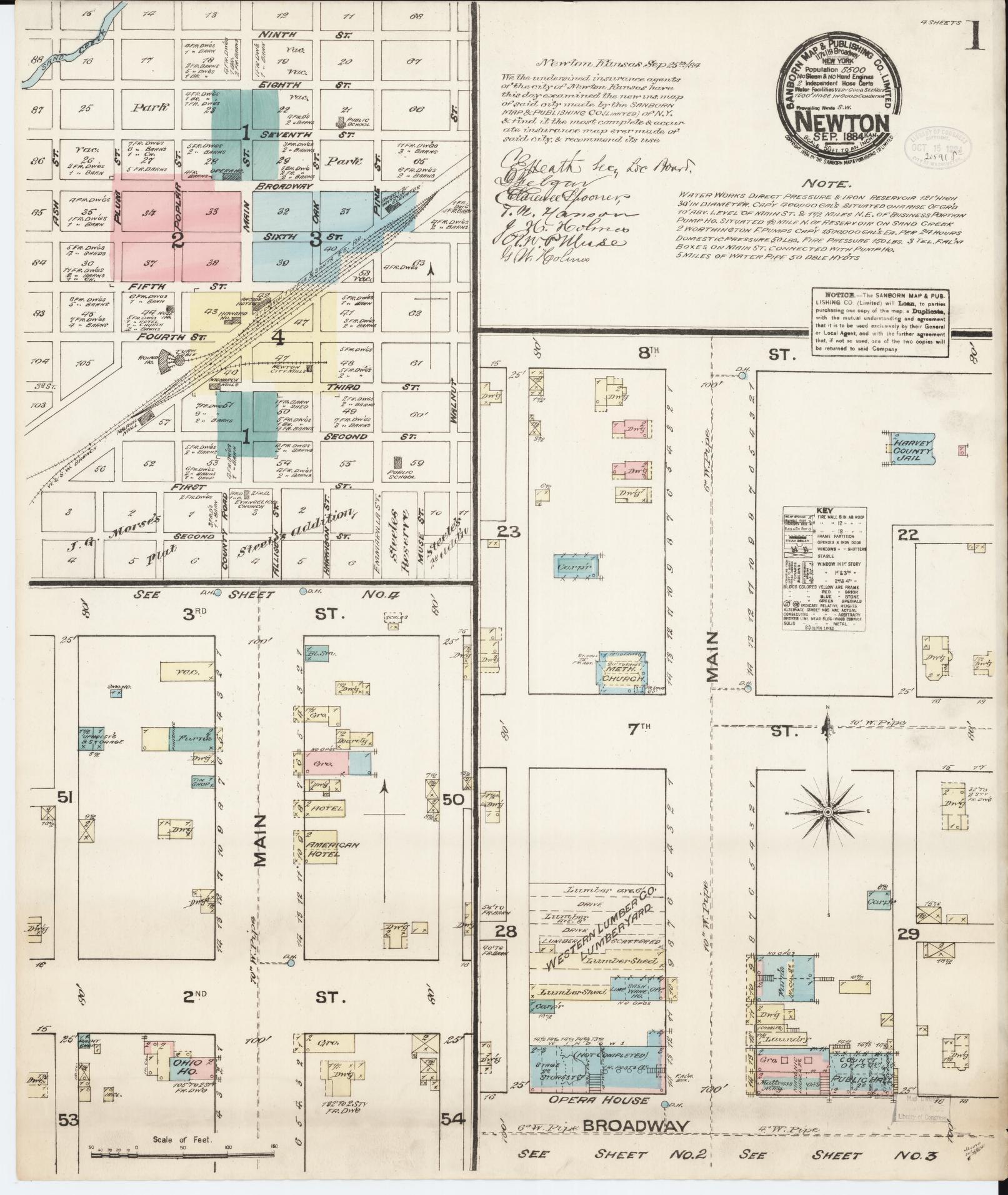 Sanborn Fire Insurance Map from Newton, Harvey County, Kansas (1884), Sheet #0001 - Historic Sanborn Fire Insurance Map Print, vintage old map wall art, antique decor, genealogy gift, Kansas Kansas map