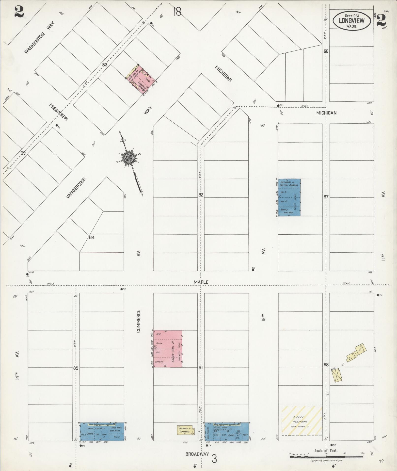 Sanborn Fire Insurance Map from Longview, Cowlitz County, Washington (1924), Sheet #0002 - Complete Map Set gallery image, historic Sanborn map, vintage wall art, Washington Washington