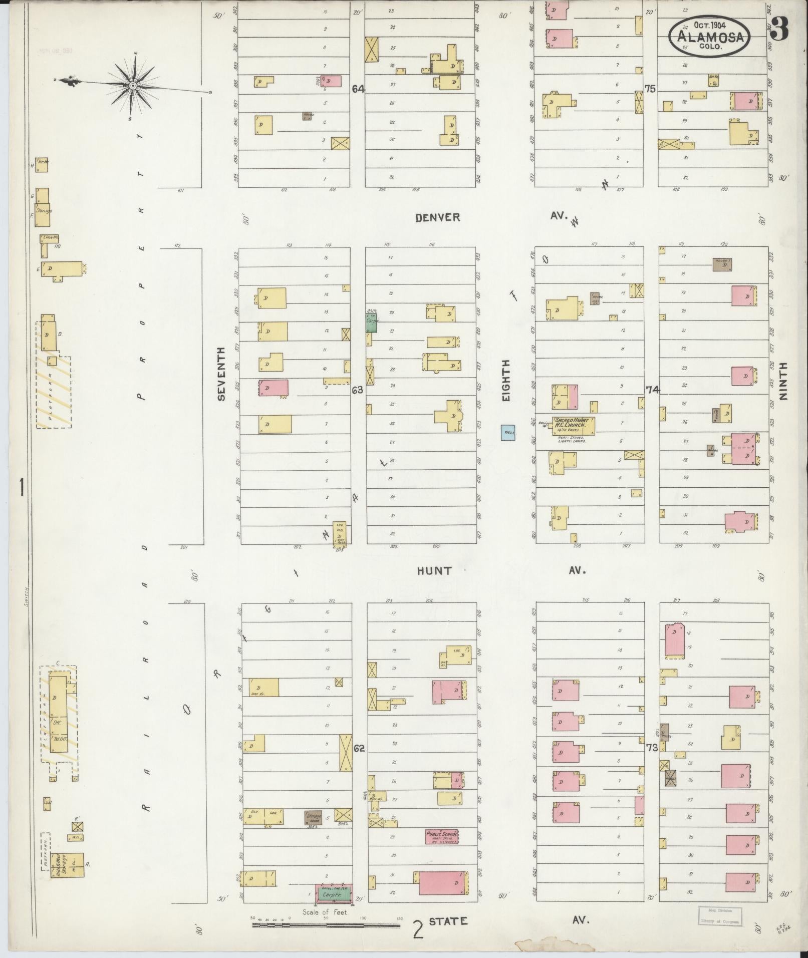 Sanborn Fire Insurance Map from Alamosa, Alamosa County, Colorado (1904), Sheet #0003 - Complete Map Set gallery image, historic Sanborn map, vintage wall art, Colorado Colorado