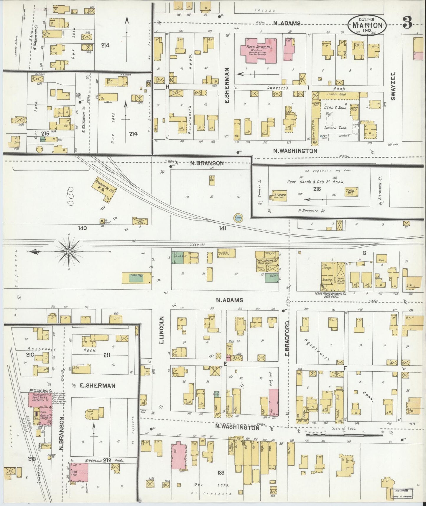Sanborn Fire Insurance Map from Marion, Grant County, Indiana (1901), Sheet #0003 - Complete Map Set gallery image, historic Sanborn map, vintage wall art, Indiana Indiana