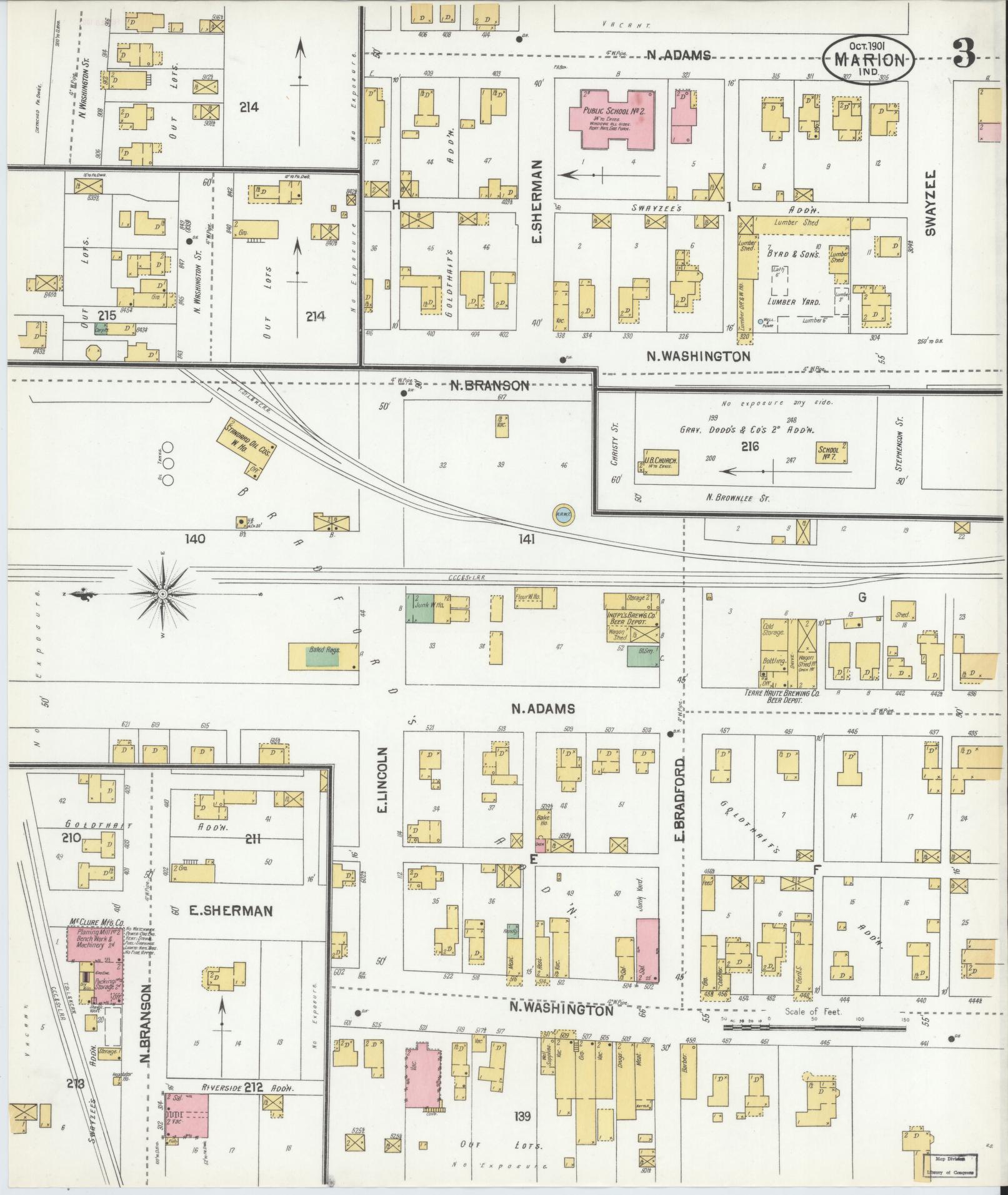 Sanborn Fire Insurance Map from Marion, Grant County, Indiana (1901), Sheet #0003 - Complete Map Set gallery image, historic Sanborn map, vintage wall art, Indiana Indiana