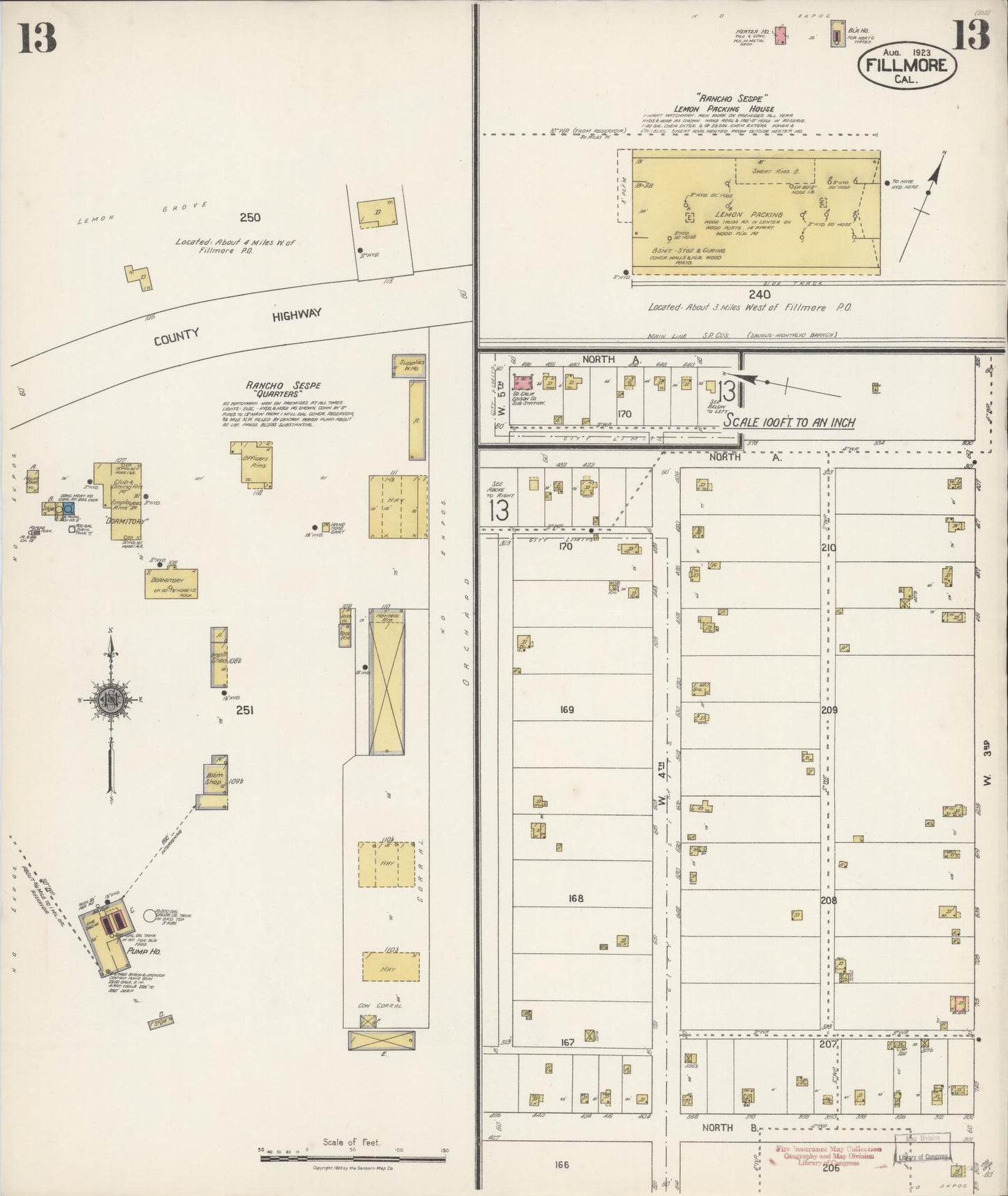 Sanborn Fire Insurance Map from Fillmore, Ventura County, California (1923), Sheet #0013 - Historic Sanborn Fire Insurance Map Print, vintage old map wall art, antique decor, genealogy gift, California California map