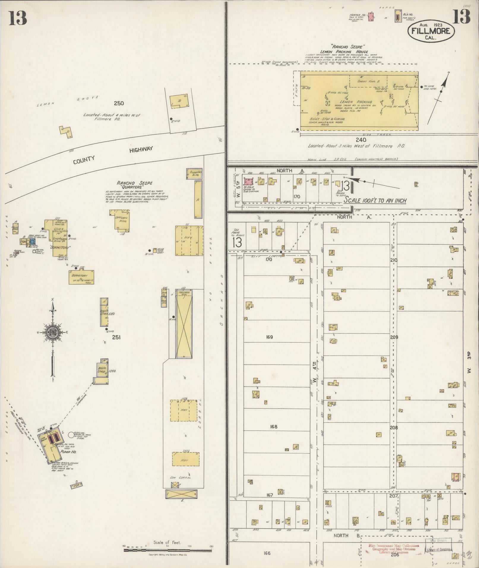 Sanborn Fire Insurance Map from Fillmore, Ventura County, California (1923), Sheet #0013 - Historic Sanborn Fire Insurance Map Print, vintage old map wall art, antique decor, genealogy gift, California California map