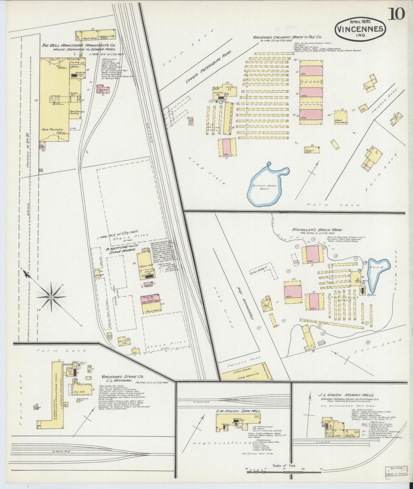 Sanborn Fire Insurance Map from Vincennes, Knox County, Indiana (1892), Sheet #0010 - Complete Map Set gallery image, historic Sanborn map, vintage wall art, Indiana Indiana