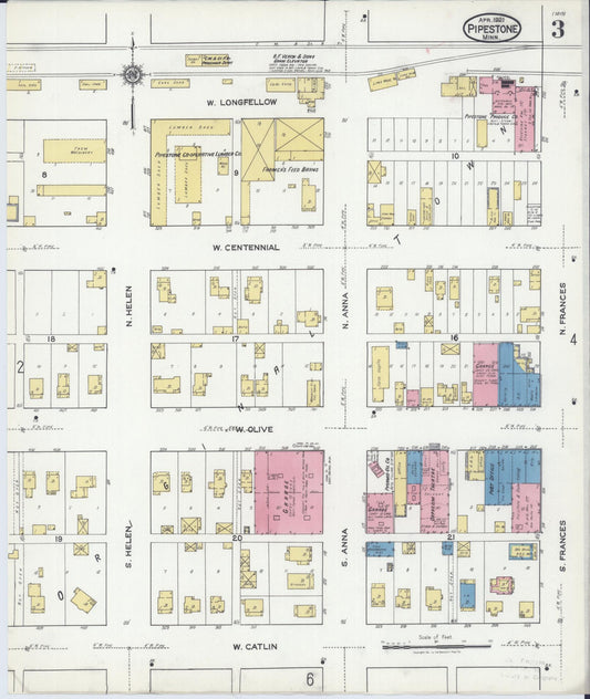 Sanborn Fire Insurance Map from Pipestone, Pipestone County, Minnesota (1921), Sheet #0003 - Historic Sanborn Fire Insurance Map Print, vintage old map wall art, antique decor, genealogy gift, Minnesota Minnesota map