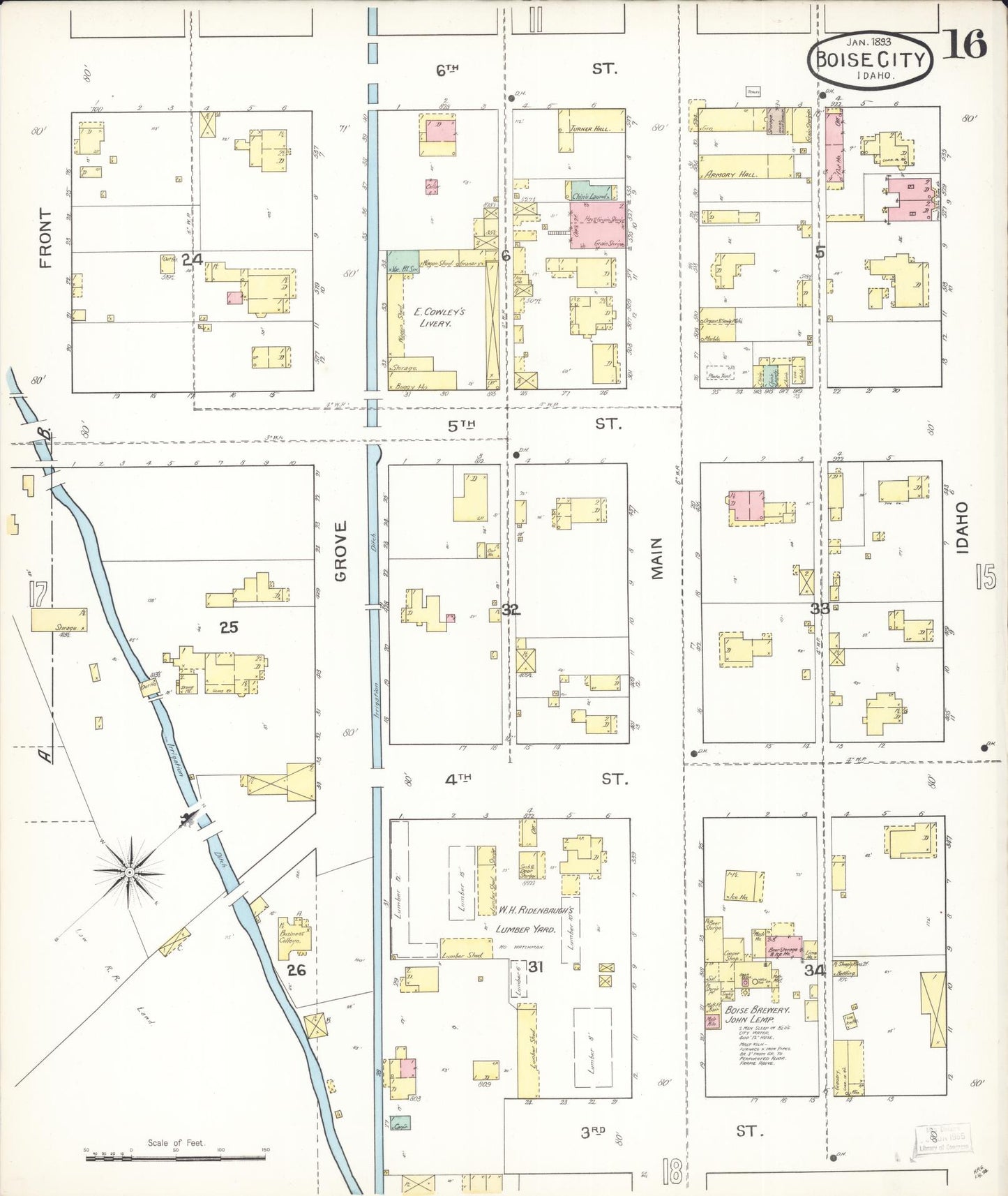 Sanborn Fire Insurance Map from Boise, Ada County, Idaho (1893), Sheet #0016 - Complete Map Set gallery image, historic Sanborn map, vintage wall art, Idaho Idaho