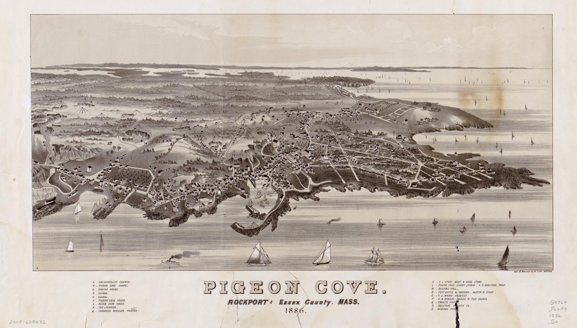 Pigeon Cove, Rockport, Essex County, Mass., 1886 (1886) – Historic Bird’s-Eye View Panorama Print