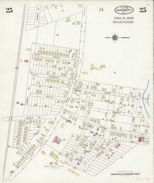 Sanborn Fire Insurance Map from Johnson City, Broome County, New York (1925), Sheet #0025 - Historic Sanborn Fire Insurance Map Print, vintage old map wall art, antique decor, genealogy gift, New York New York map