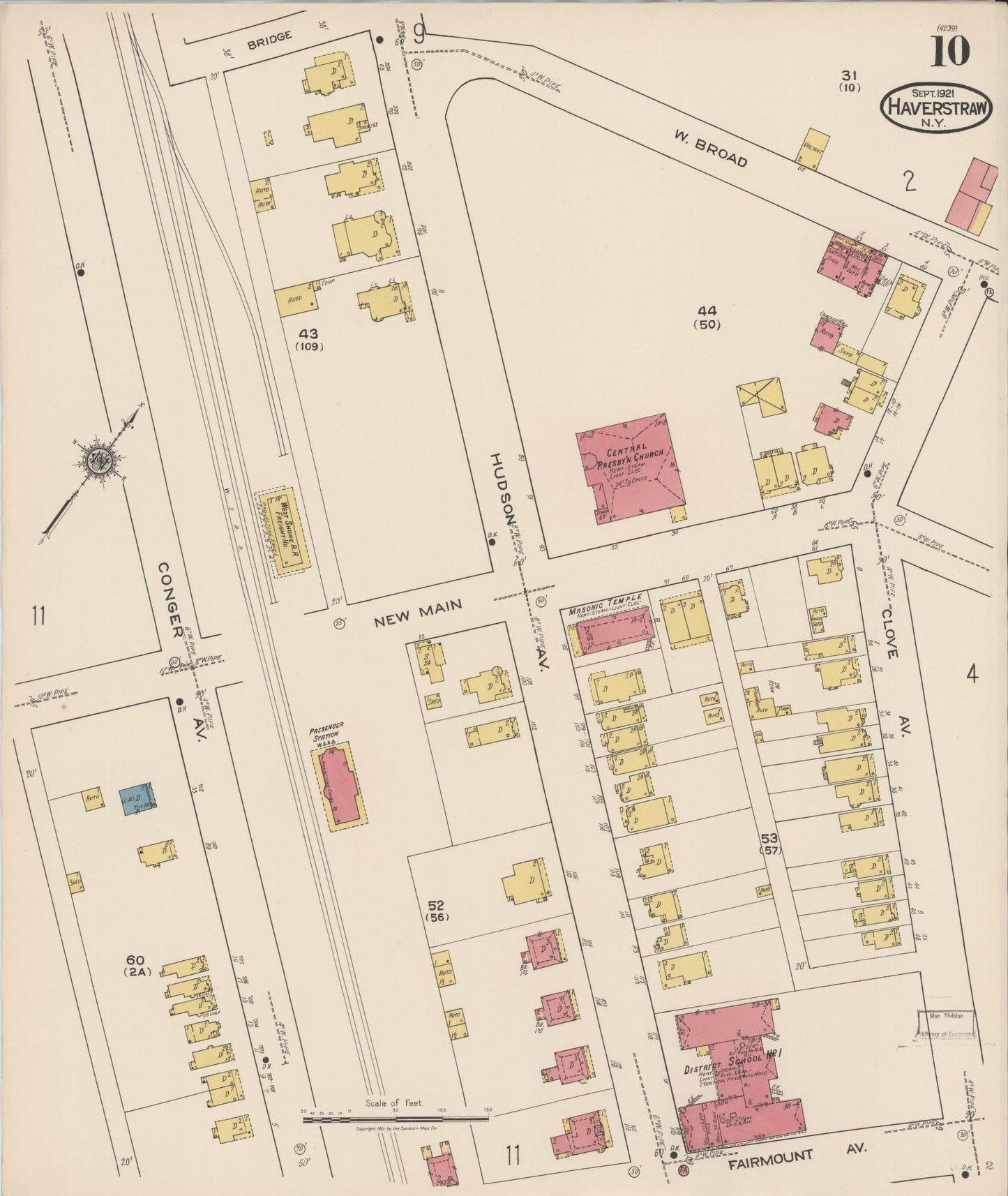 Sanborn Fire Insurance Map from Haverstraw, Rockland County, New York (1921), Sheet #0010 - Historic Sanborn Fire Insurance Map Print, vintage old map wall art, antique decor, genealogy gift, New York New York map