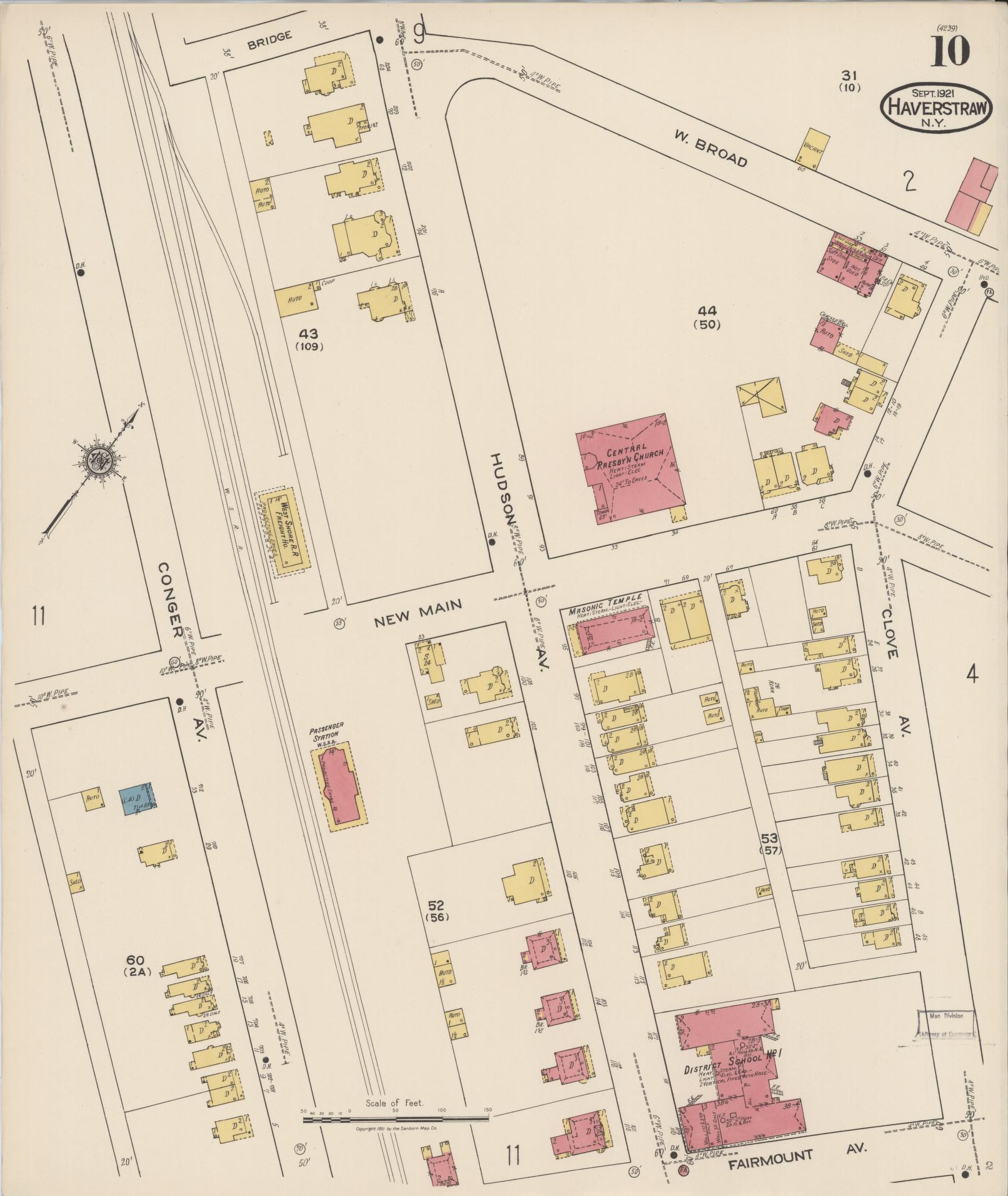 Sanborn Fire Insurance Map from Haverstraw, Rockland County, New York (1921), Sheet #0010 - Historic Sanborn Fire Insurance Map Print, vintage old map wall art, antique decor, genealogy gift, New York New York map