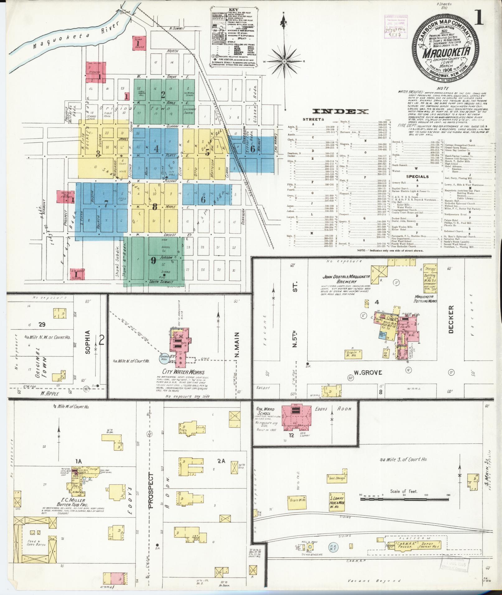 Sanborn Fire Insurance Map from Maquoketa, Jackson County, Iowa (1906), Sheet #0001 - Historic Sanborn Fire Insurance Map Print