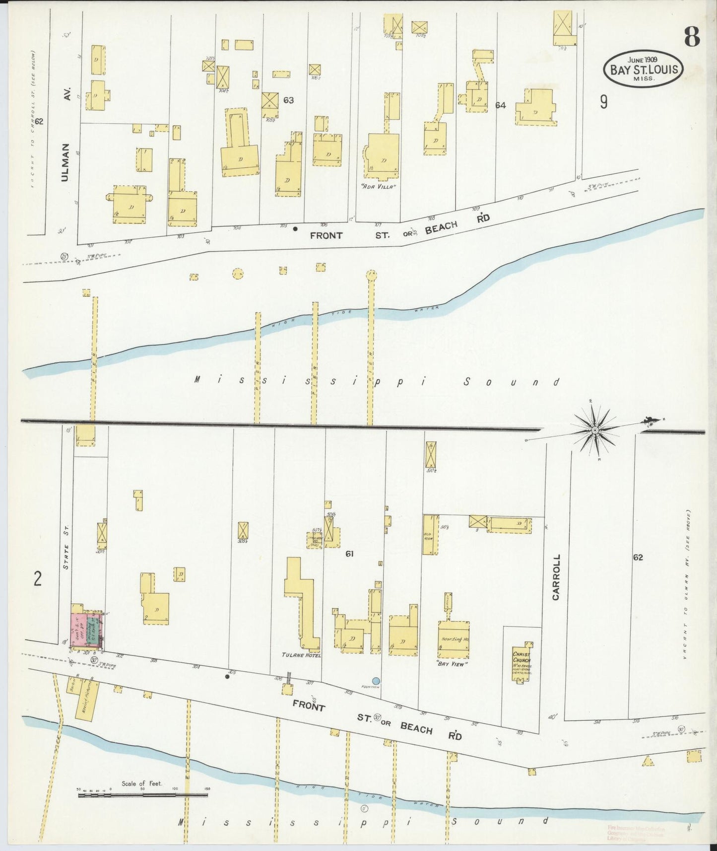 Sanborn Fire Insurance Map from Bay Saint Louis, Hancock County, Mississippi (1909), Sheet #0008 - Complete Map Set gallery image, historic Sanborn map, vintage wall art, Mississippi Mississippi