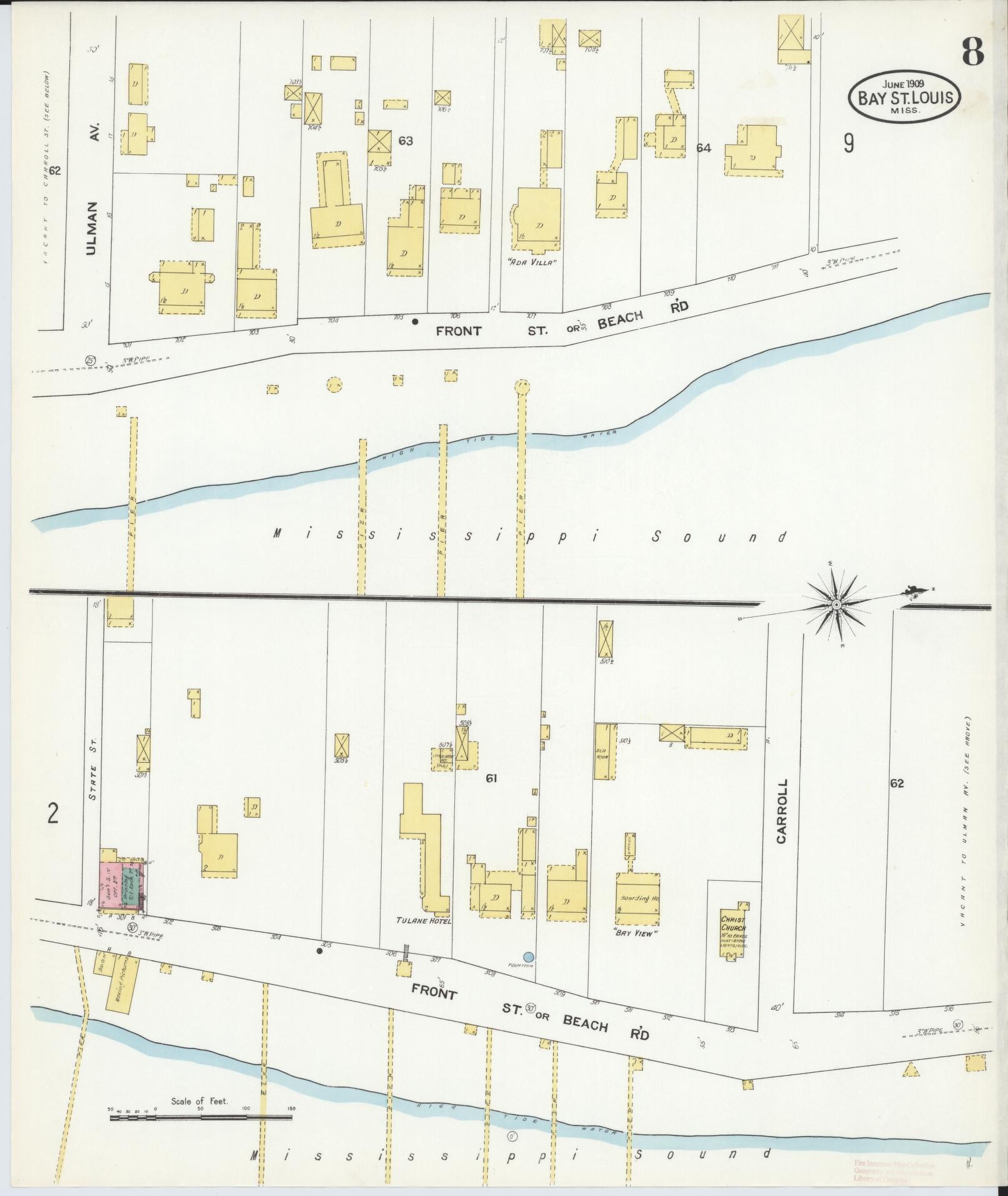 Sanborn Fire Insurance Map from Bay Saint Louis, Hancock County, Mississippi (1909), Sheet #0008 - Complete Map Set gallery image, historic Sanborn map, vintage wall art, Mississippi Mississippi