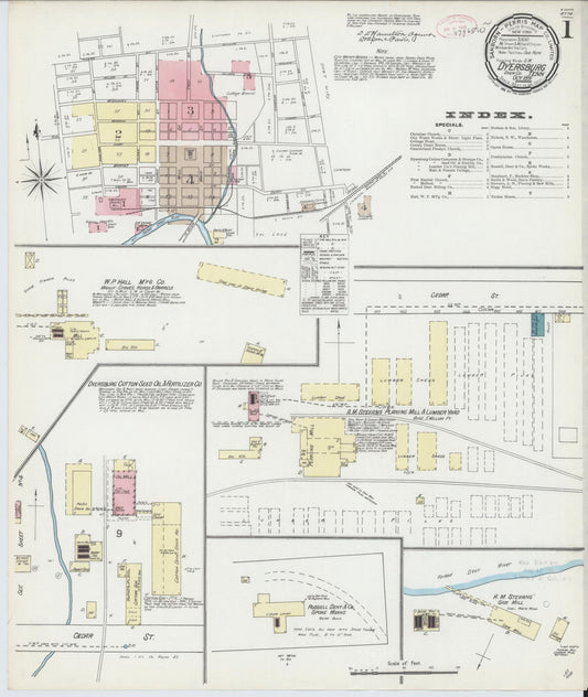 Sanborn Fire Insurance Map from Dyersburg, Dyer County, Tennessee (1891), Sheet #0001 - Historic Sanborn Fire Insurance Map Print, vintage old map wall art, antique decor, genealogy gift, Tennessee Tennessee map