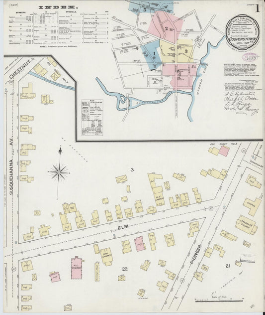 Sanborn Fire Insurance Map from Cooperstown, Otsego County, New York (1887), Sheet #0001 - Historic Sanborn Fire Insurance Map Print, vintage old map wall art, antique decor, genealogy gift, New York New York map