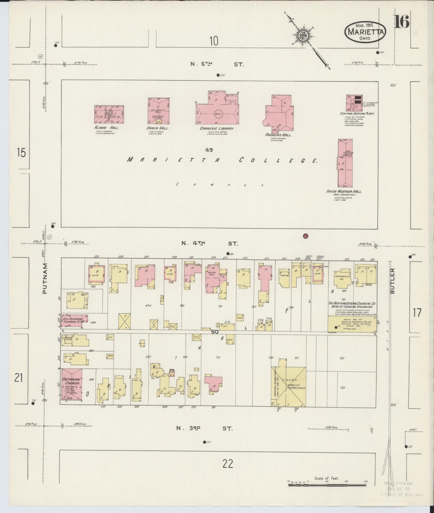 Sanborn Fire Insurance Map from Marietta, Washington County, Ohio (1915), Sheet #0016 - Historic Sanborn Fire Insurance Map Print, vintage old map wall art, antique decor, genealogy gift, Ohio Ohio map