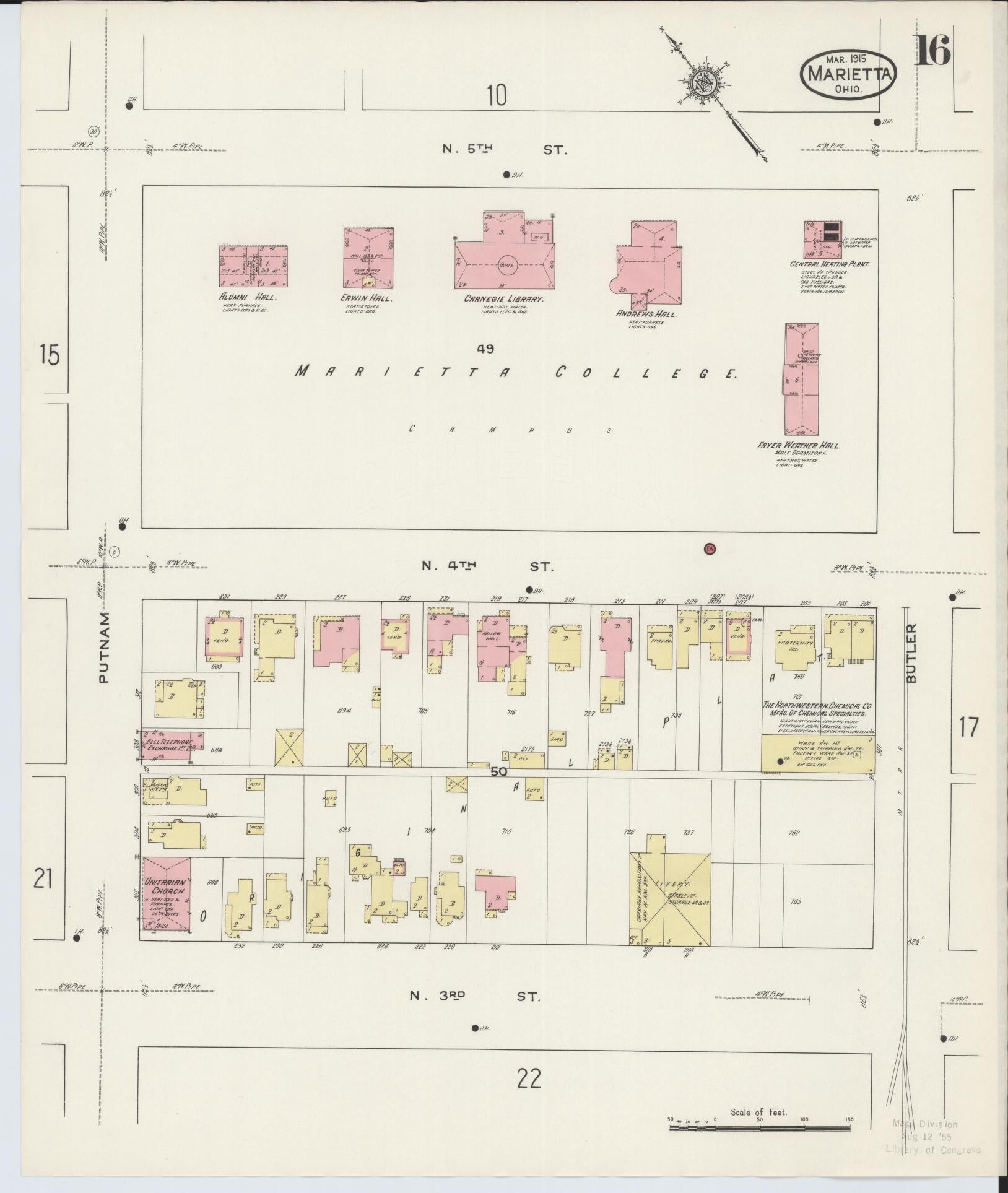 Sanborn Fire Insurance Map from Marietta, Washington County, Ohio (1915), Sheet #0016 - Historic Sanborn Fire Insurance Map Print, vintage old map wall art, antique decor, genealogy gift, Ohio Ohio map
