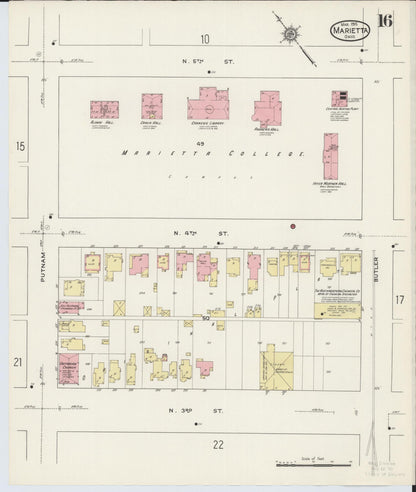 Sanborn Fire Insurance Map from Marietta, Washington County, Ohio (1915), Sheet #0016 - Historic Sanborn Fire Insurance Map Print, vintage old map wall art, antique decor, genealogy gift, Ohio Ohio map