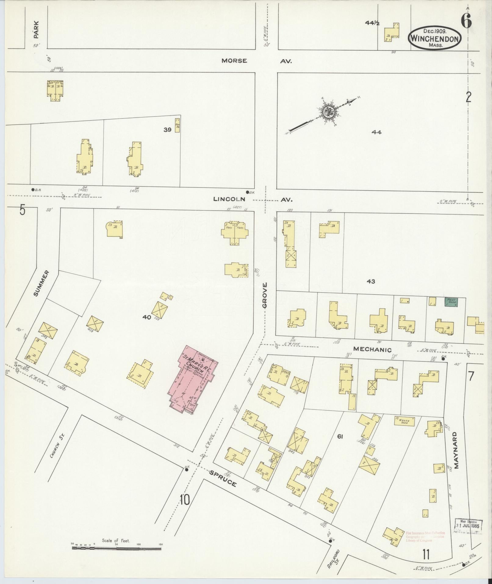 Sanborn Fire Insurance Map from Winchendon, Worcester County, Massachusetts (1909), Sheet #0006 - Historic Sanborn Fire Insurance Map Print, vintage old map wall art, antique decor, genealogy gift, Massachusetts Massachusetts map
