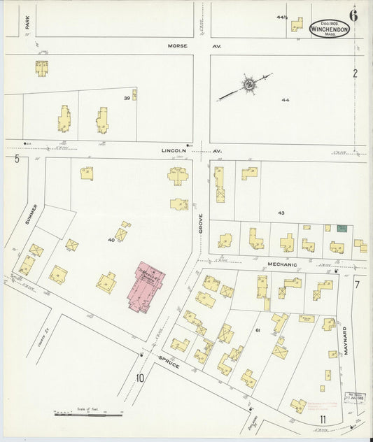 Sanborn Fire Insurance Map from Winchendon, Worcester County, Massachusetts (1909), Sheet #0006 - Historic Sanborn Fire Insurance Map Print, vintage old map wall art, antique decor, genealogy gift, Massachusetts Massachusetts map