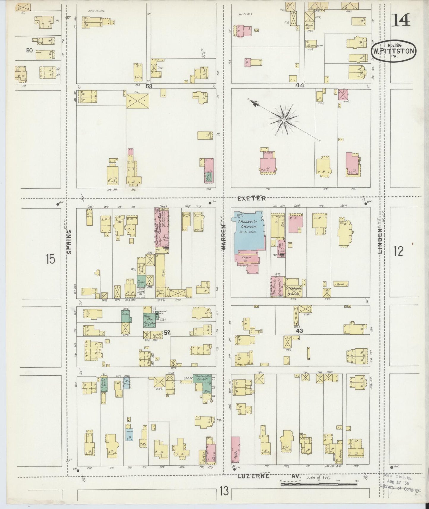 Sanborn Fire Insurance Map from Pittston, Luzerne County, Pennsylvania (1896), Sheet #0014 - Complete Map Set gallery image, historic Sanborn map, vintage wall art, Pennsylvania Pennsylvania
