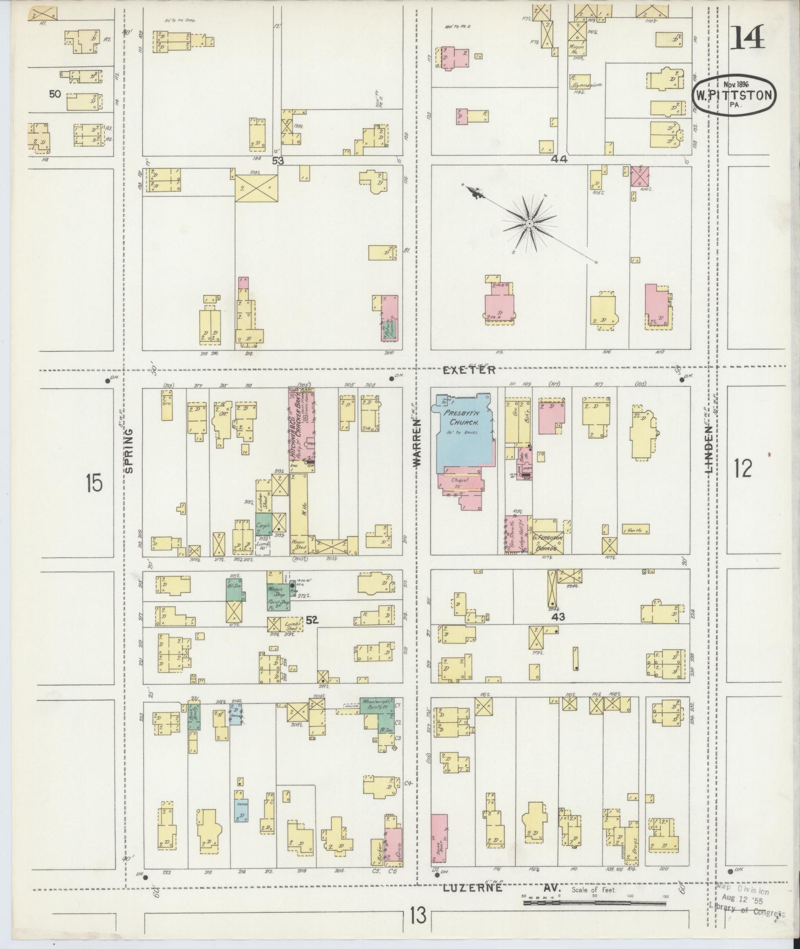 Sanborn Fire Insurance Map from Pittston, Luzerne County, Pennsylvania (1896), Sheet #0014 - Complete Map Set gallery image, historic Sanborn map, vintage wall art, Pennsylvania Pennsylvania