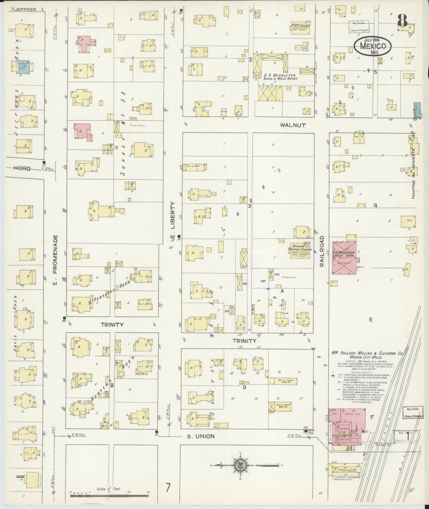 Sanborn Fire Insurance Map from Mexico, Audrain County, Missouri (1914), Sheet #0008 - Complete Map Set gallery image, historic Sanborn map, vintage wall art, Missouri Missouri